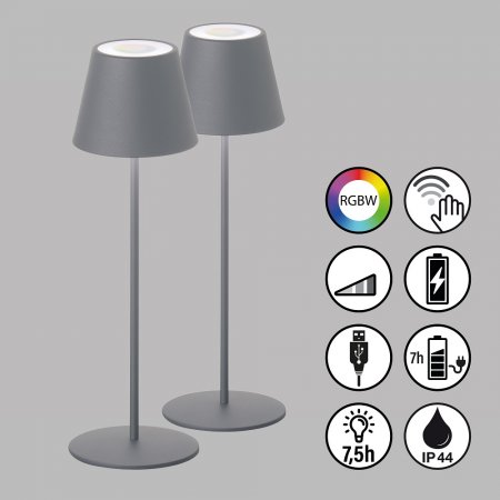FHL easy 850342 IP44 Akku Set Shop Cosenza LED --> im Tischleuchte online Leuchten sandgrau RGBW & 2er Lampen kaufen