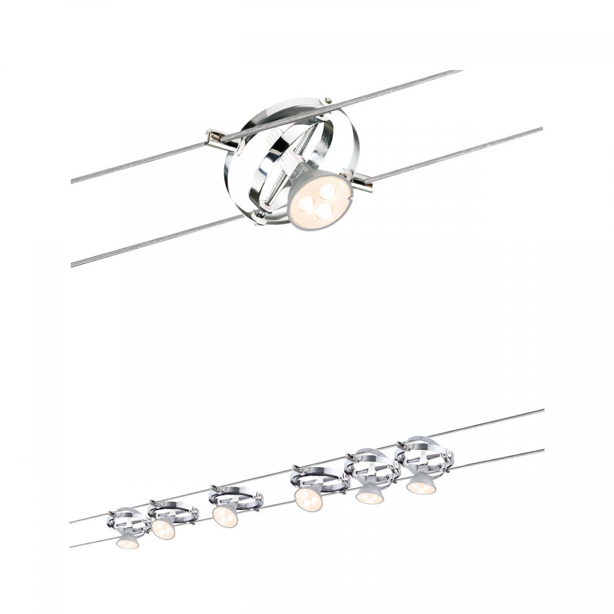 Paulmann No Seilsystem Set LED 6x4W Cardan 230 12V Chrom Weiß EUR 143 80