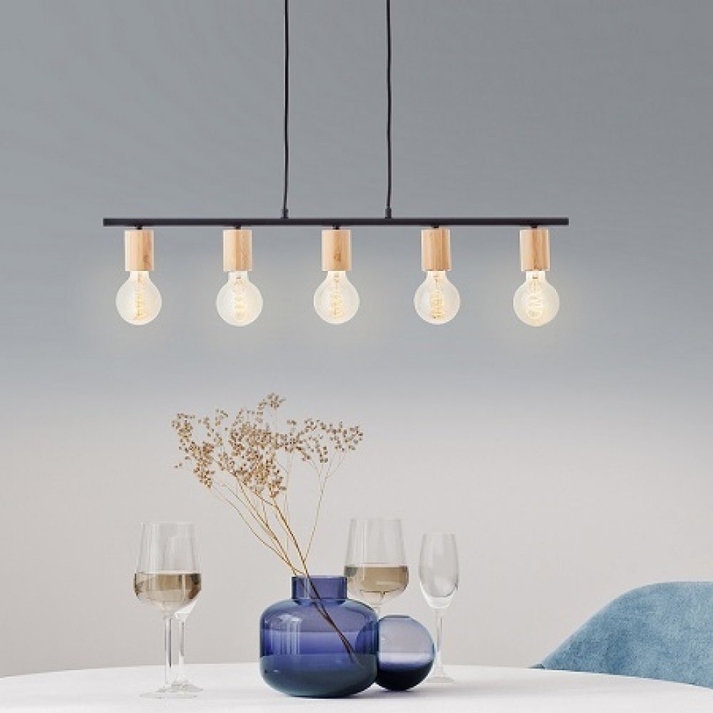Brilliant AG Leuchten kaufen Lampen --> Leuchten Shop 99713-76 & Pendelleuchte im Kerry schwarz natur online 5-flammig