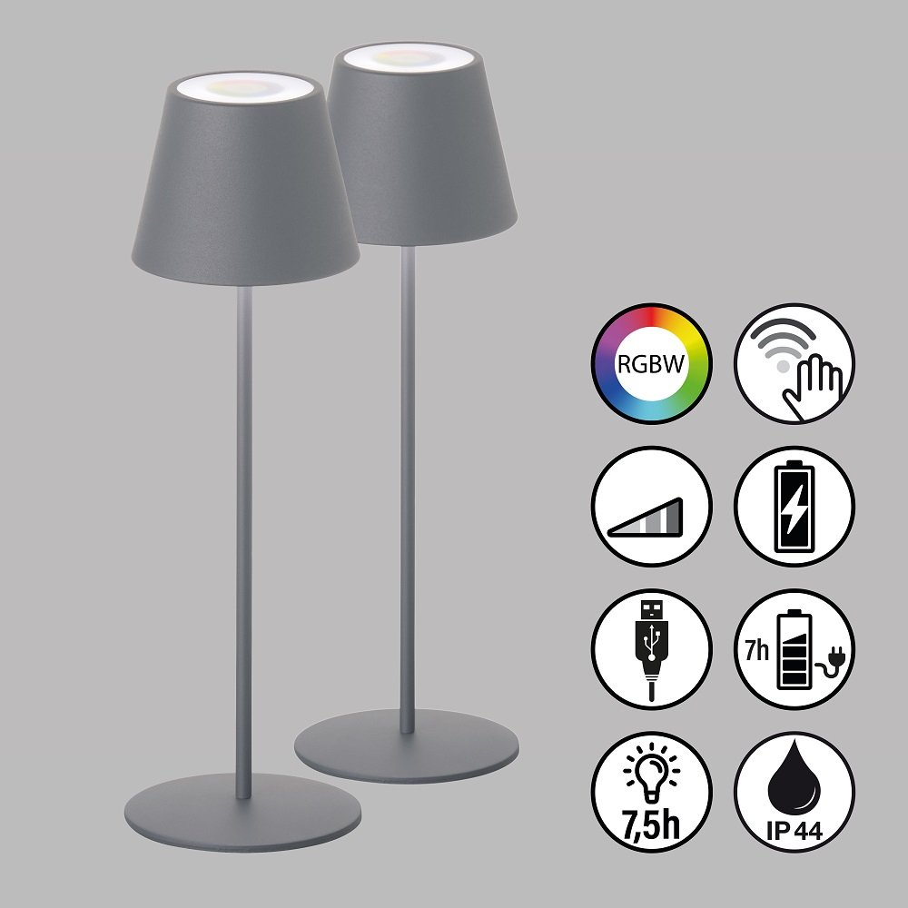 FHL easy 850342 LED Shop Leuchten kaufen Lampen Cosenza 2er sandgrau --> Akku IP44 RGBW Tischleuchte Set online & im