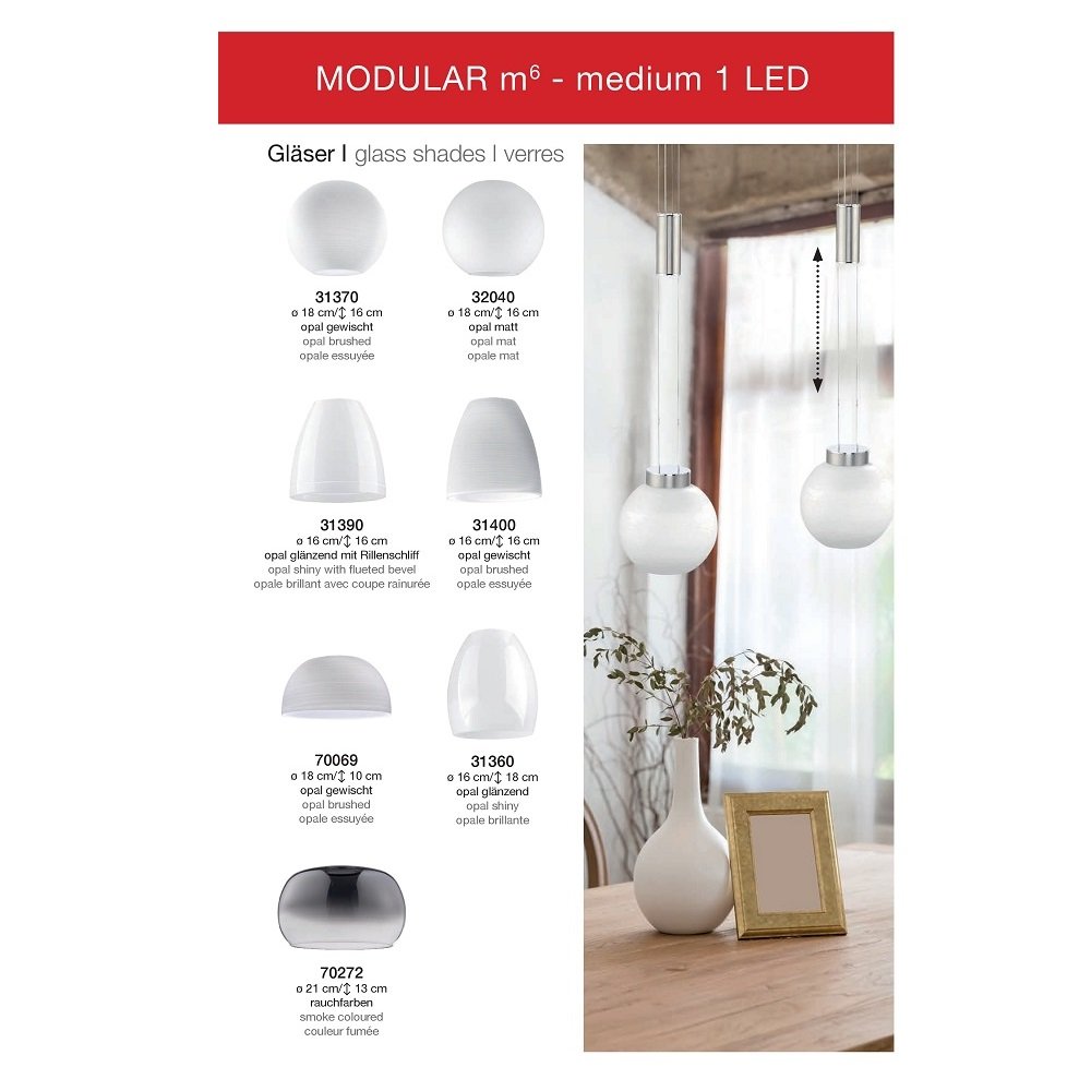 Fischer m6 Medium1-LED 70248 Pendelleuchte LED im nickel online kaufen --> matt ohne Leuchten Lampen 4x8,5W Shop & Glas