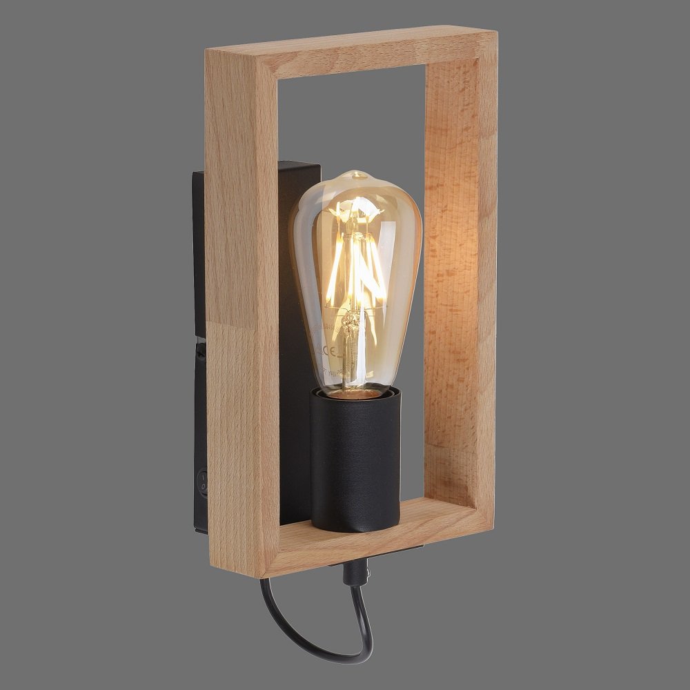 Leuchten Direkt im Schwarz online --> kaufen 15654-18 & 1-flammig Wandleuchte mit FRANKY Leuchten Holzrahmen Lampen