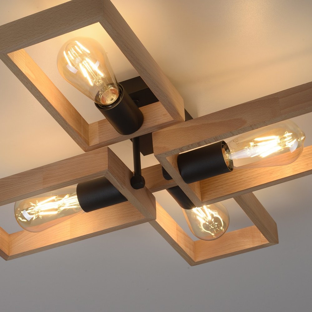 Deckenleuchte Lampen Direkt mit 15656-18 4-flammig & kaufen Leuchten Leuchten Holzrahmen im --> Schwarz FRANKY online