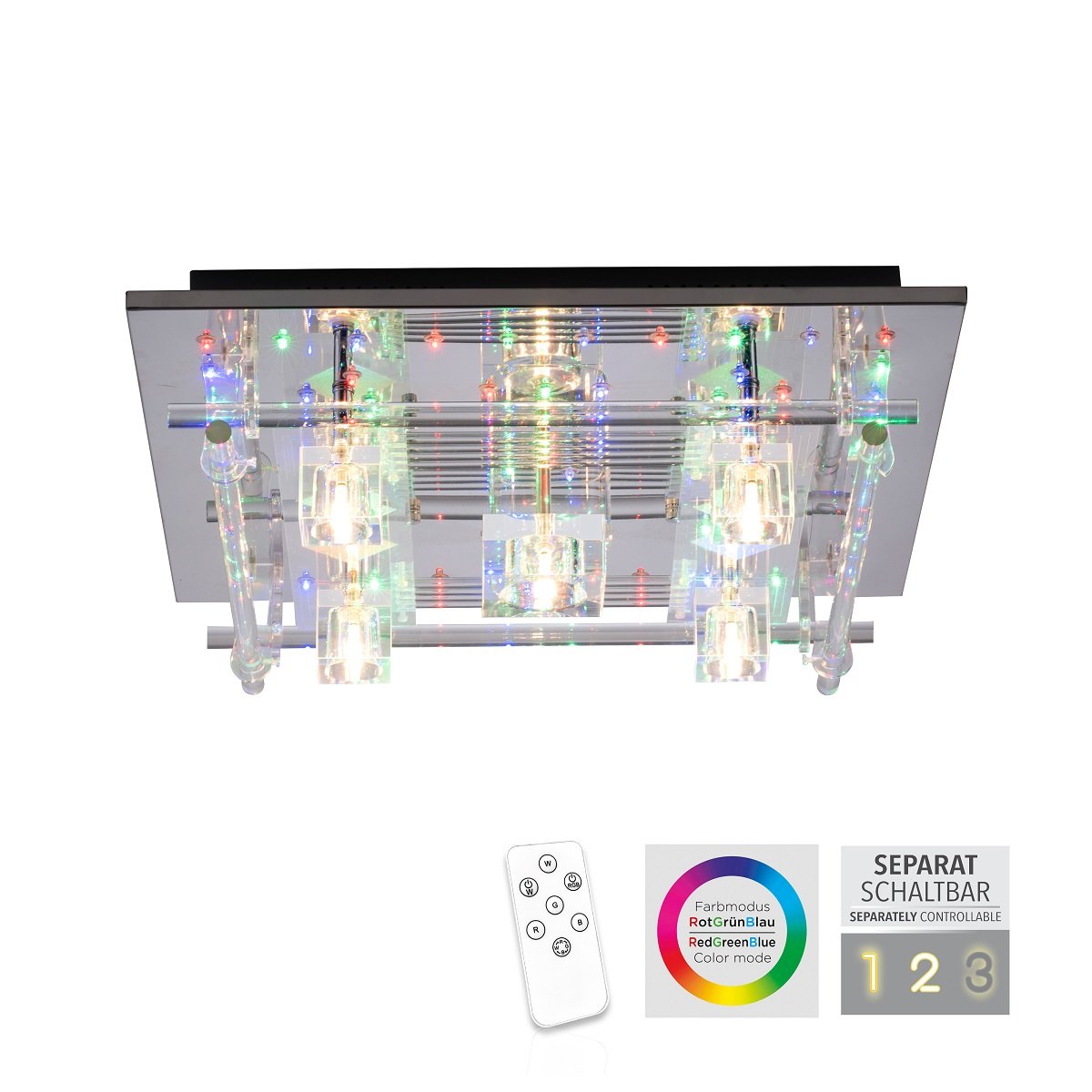 50x50cm LED Direkt & Lampen 51365-17 im kaufen Leuchten online Deckenleuchte chrom --> KEMAL2.0 Kristallglas Leuchten