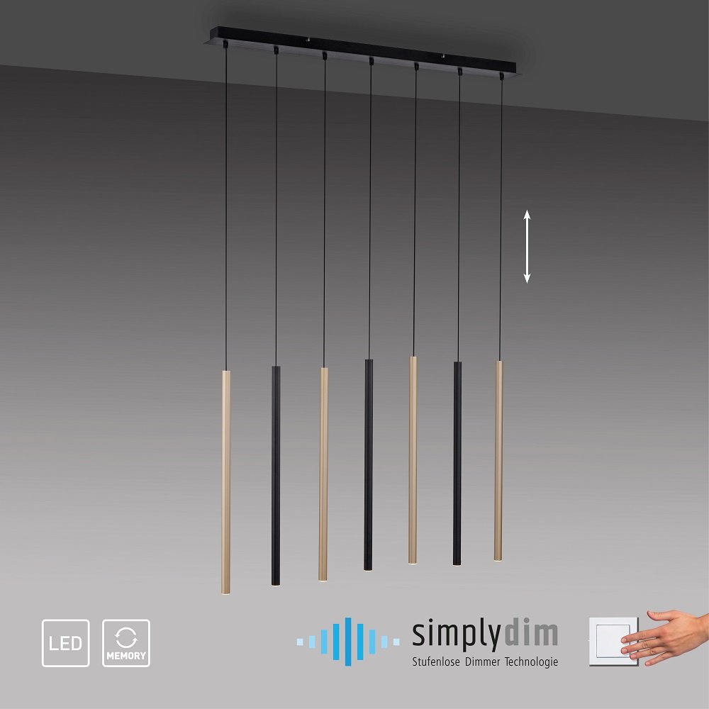 Paul Neuhaus kaufen Pendelleuchte Flute Simply Lampen 2117-18 Dim & messing schwarz LED --> online Leuchten 7-flammig