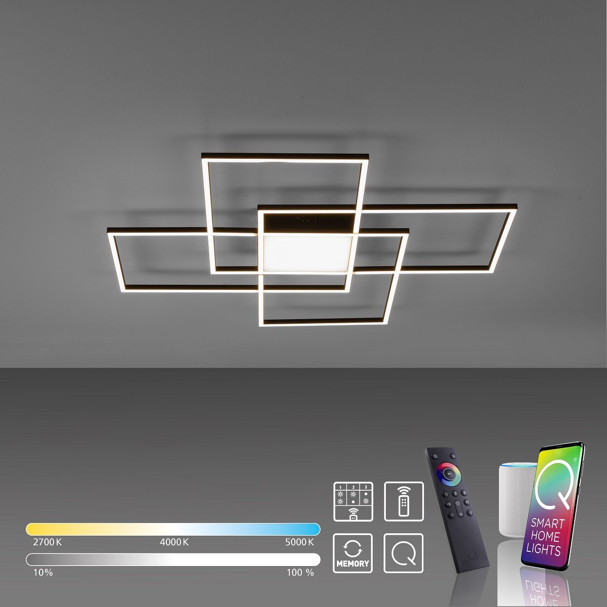 Q-ASMIN 80x80cm im Smart Deckenleuchte --> LED Home & kaufen Shop 6073-18 Neuhaus Paul Leuchten Lampen schwarz online