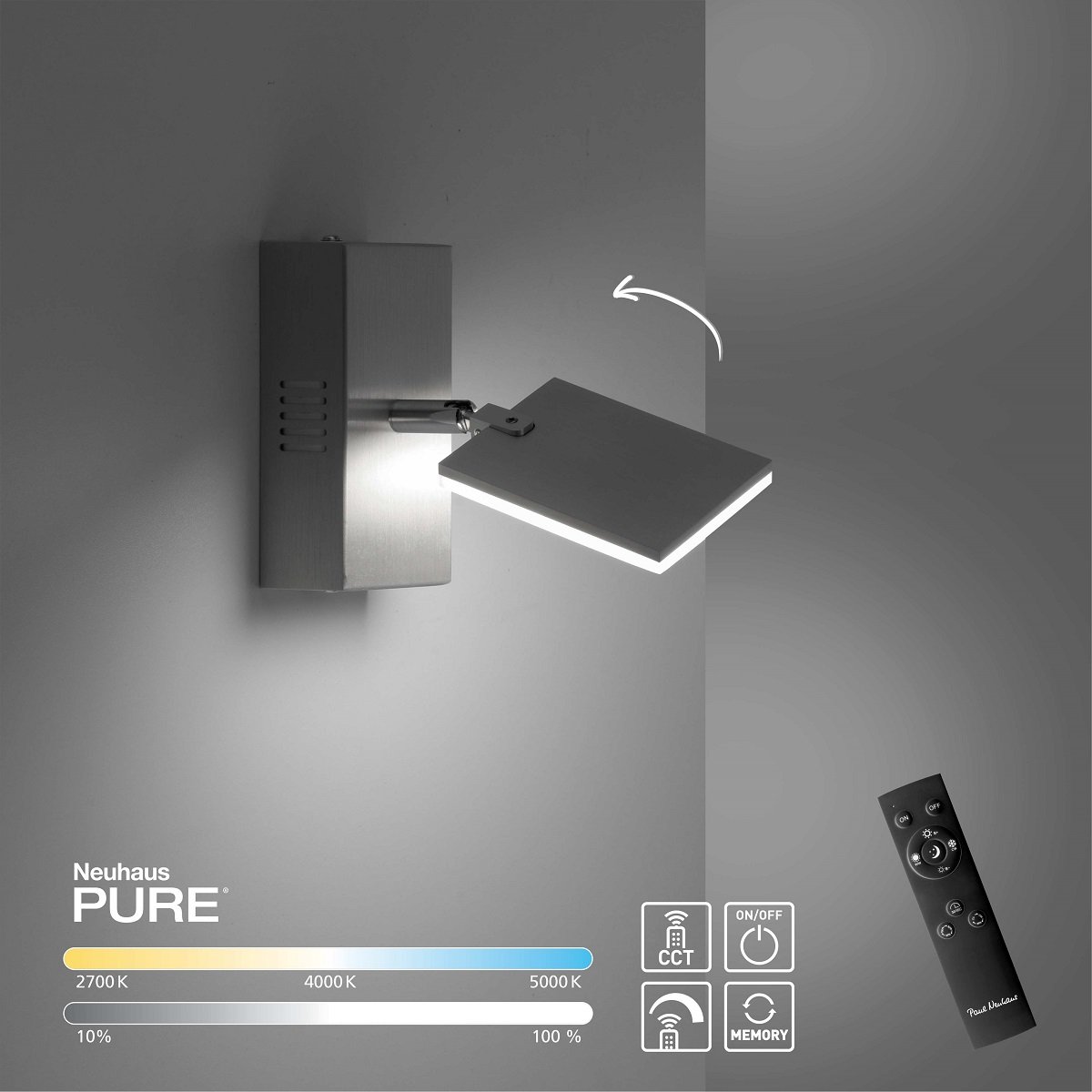 Paul Neuhaus Pure Mira Led Wandleuchte Aluminium Cct