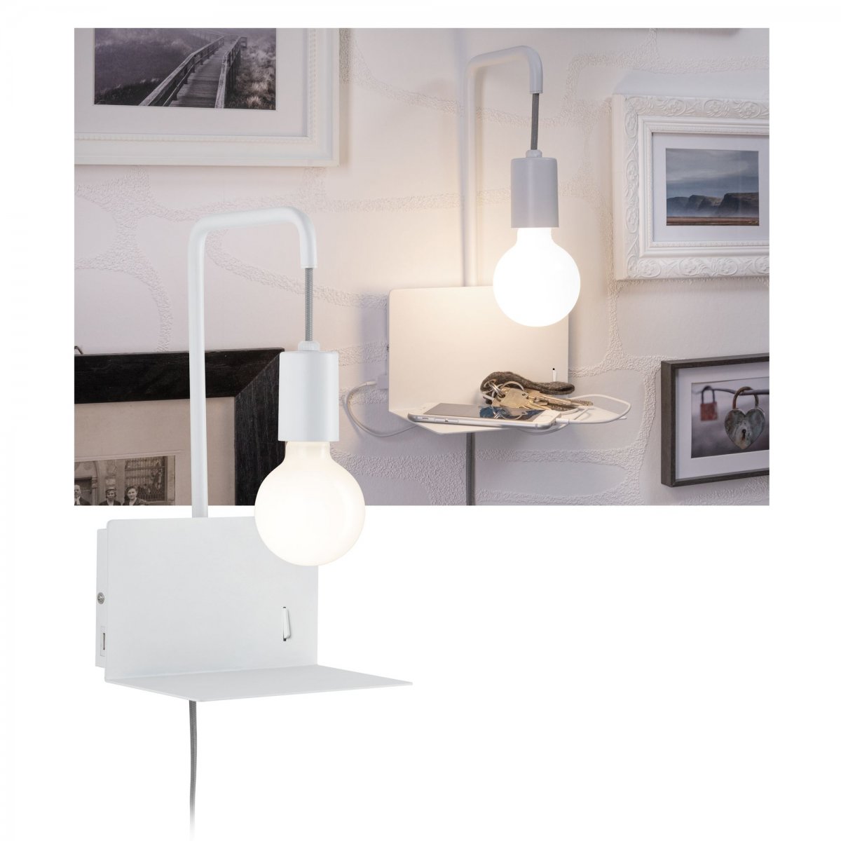 USB kaufen Weiß --> online max.40W & Leuchten Paulmann 79812 Lampen E27 No. Wandleuchte Calvani Port Metall mit Ablage